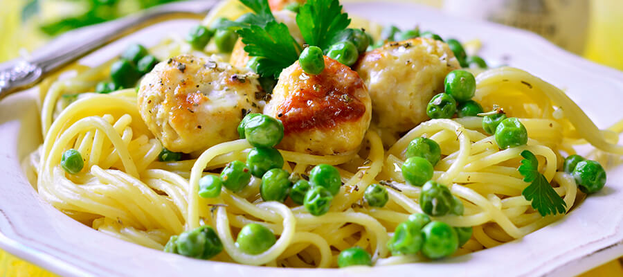 Pasta Primavera with Chicken Meatballs