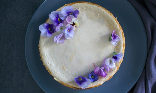 Lavender Ricotta Cheesecake with Crystallized Violets