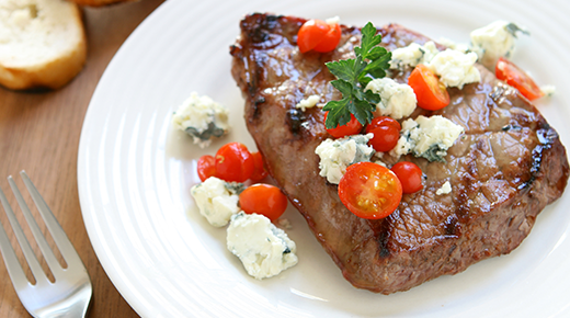 Grilled Sirloin w Tomatoes Blue cheese