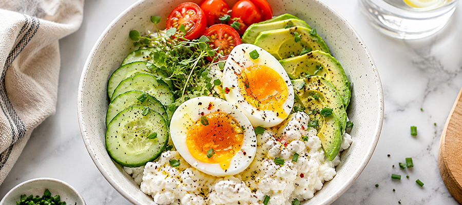Cottage Cheese Breakfast Bowl with Soft-Boiled Eggs