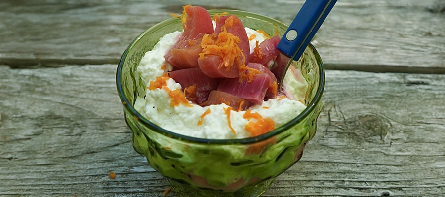 Poached Rhubarb with Cream and Mandarin Zest